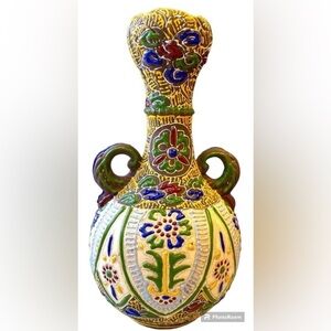 Vintage Boho Floral Beaded Glaze‎ Amphora Bud Vase *Unique*